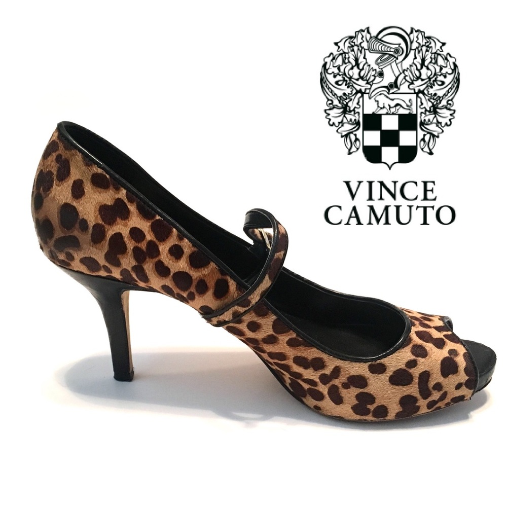 VINCE CAMUTO Leopard Horsehair Peep Toe Pump Heels